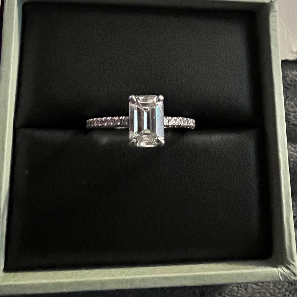 Emerald Cut 163 Ctw Lab Diamond Ring WPlatinum Pave Band 1999$